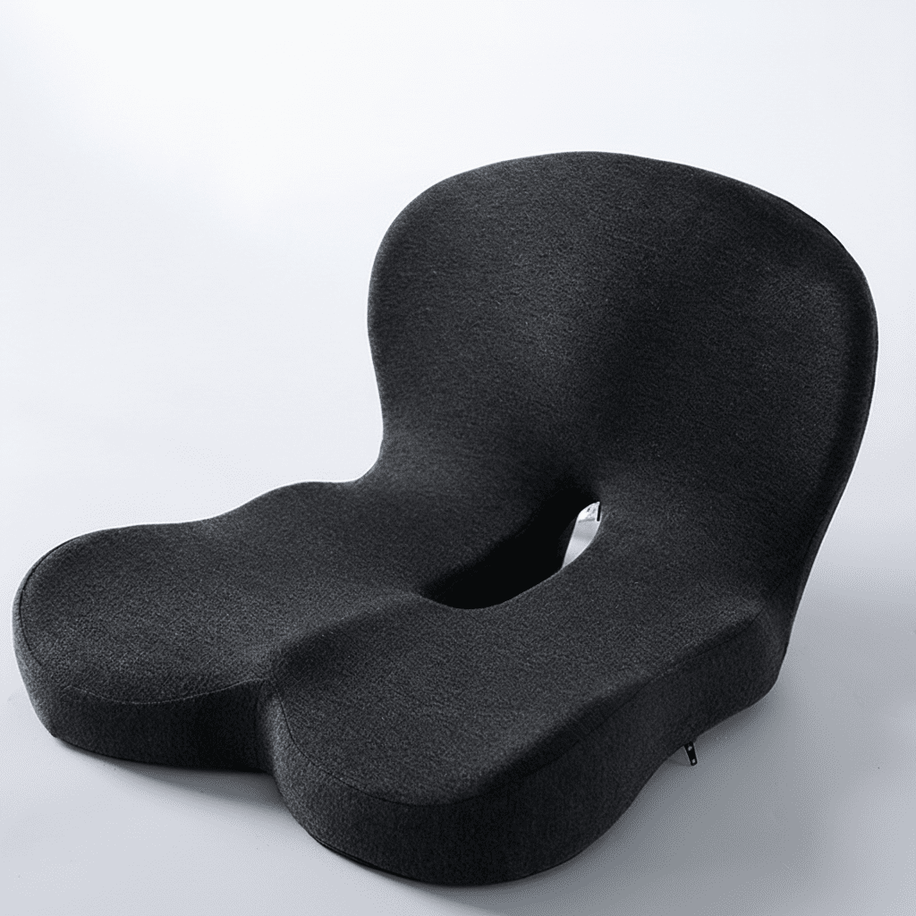 Essential ergonomic seat cushion with memory foam for complete back support, posture correction, and pain relief.