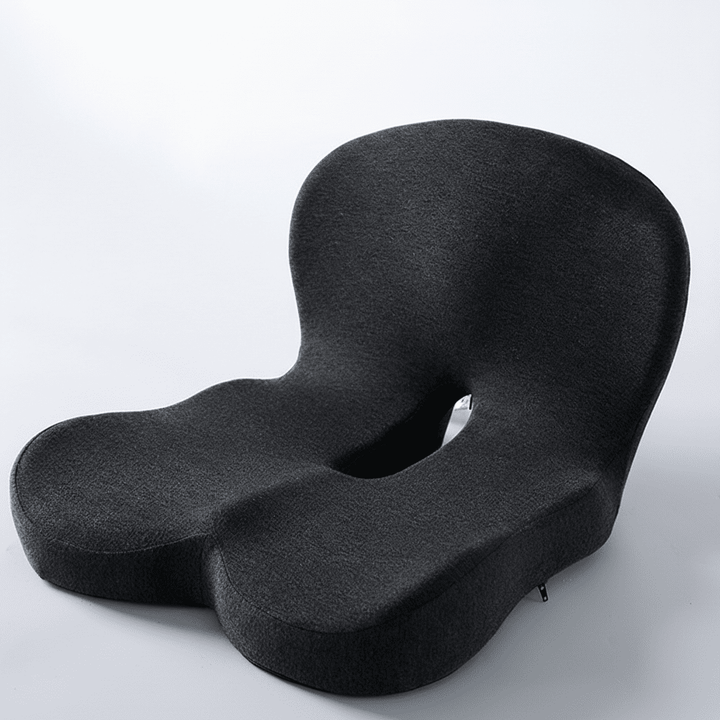 Essential ergonomic seat cushion with memory foam for complete back support, posture correction, and pain relief.