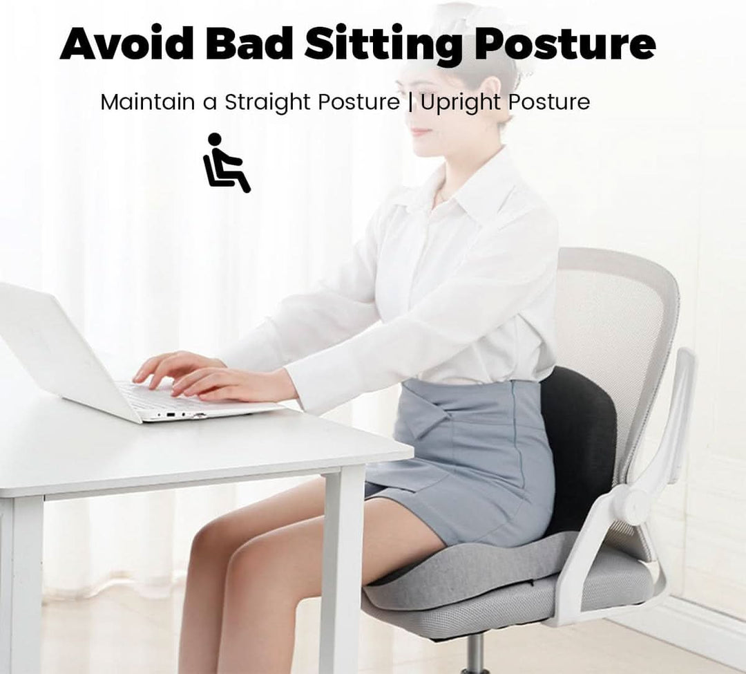 Memory foam seat cushion with ergonomic design for comfortable back support, ideal for long office hours.
