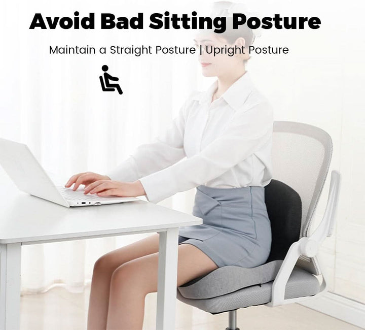Memory foam seat cushion with ergonomic design for comfortable back support, ideal for long office hours.