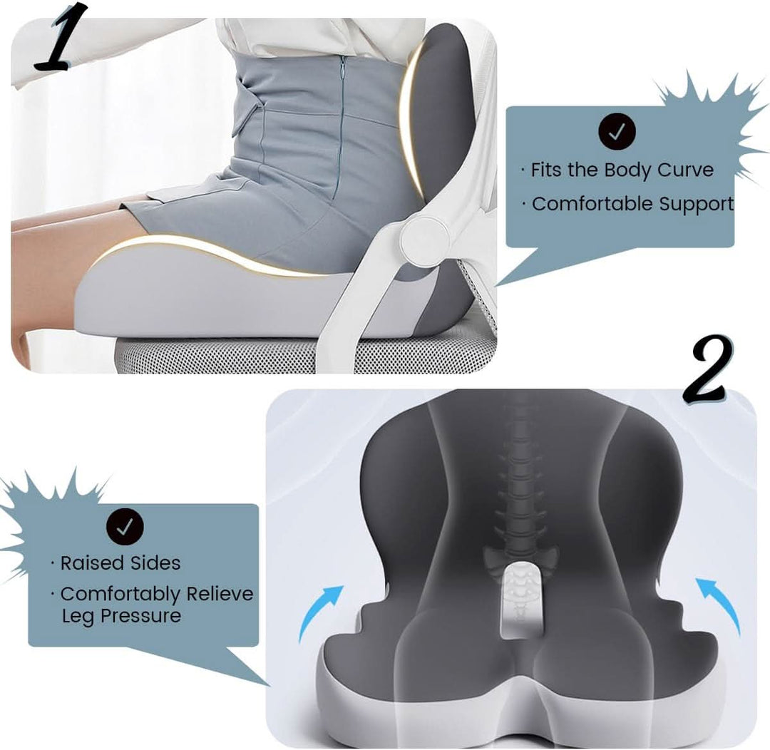 Soft memory foam cushion for ultimate home comfort, relieving back pain and improving posture on any chair.