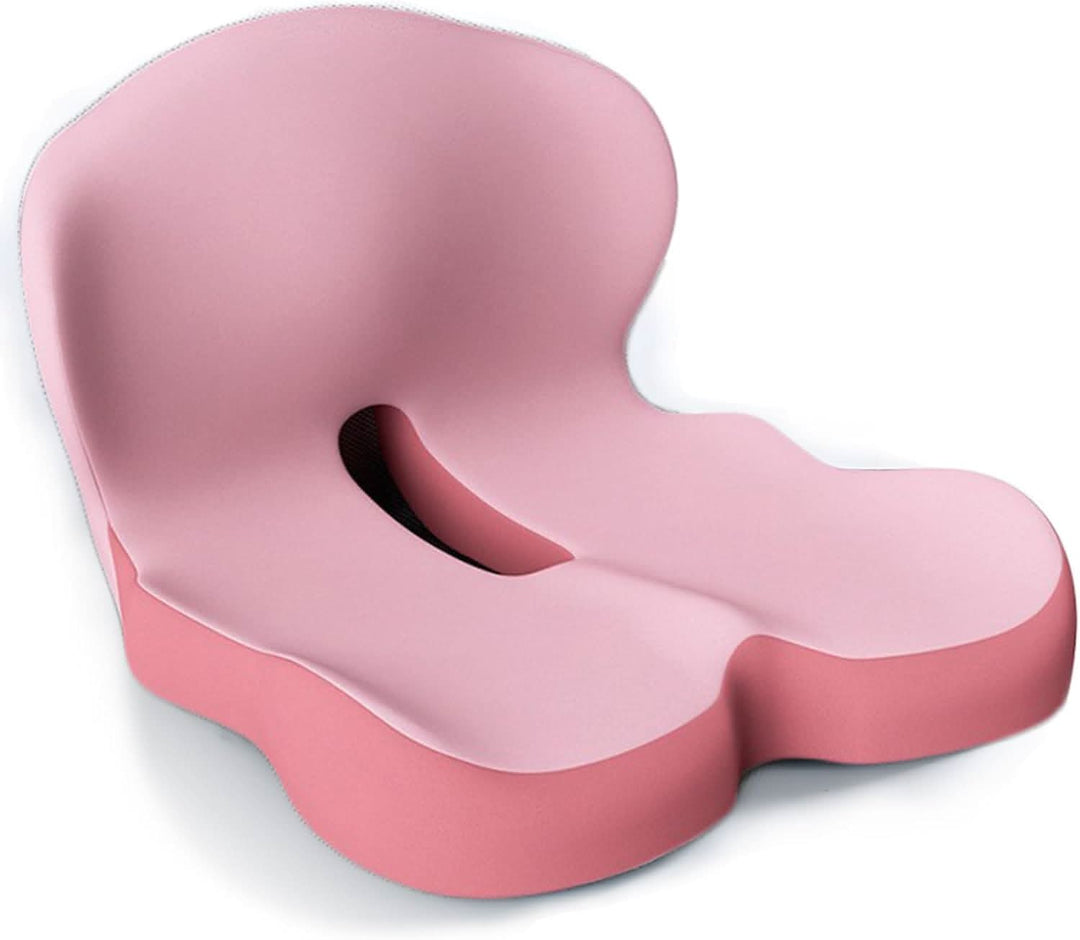 Posture-correcting memory foam seat cushion, designed to align spine and alleviate lower back discomfort.
