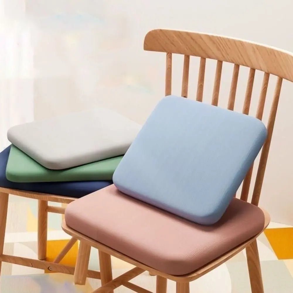 Ergonomic seat cushion on an office chair, promoting healthy posture and all-day comfort. Pain relief.