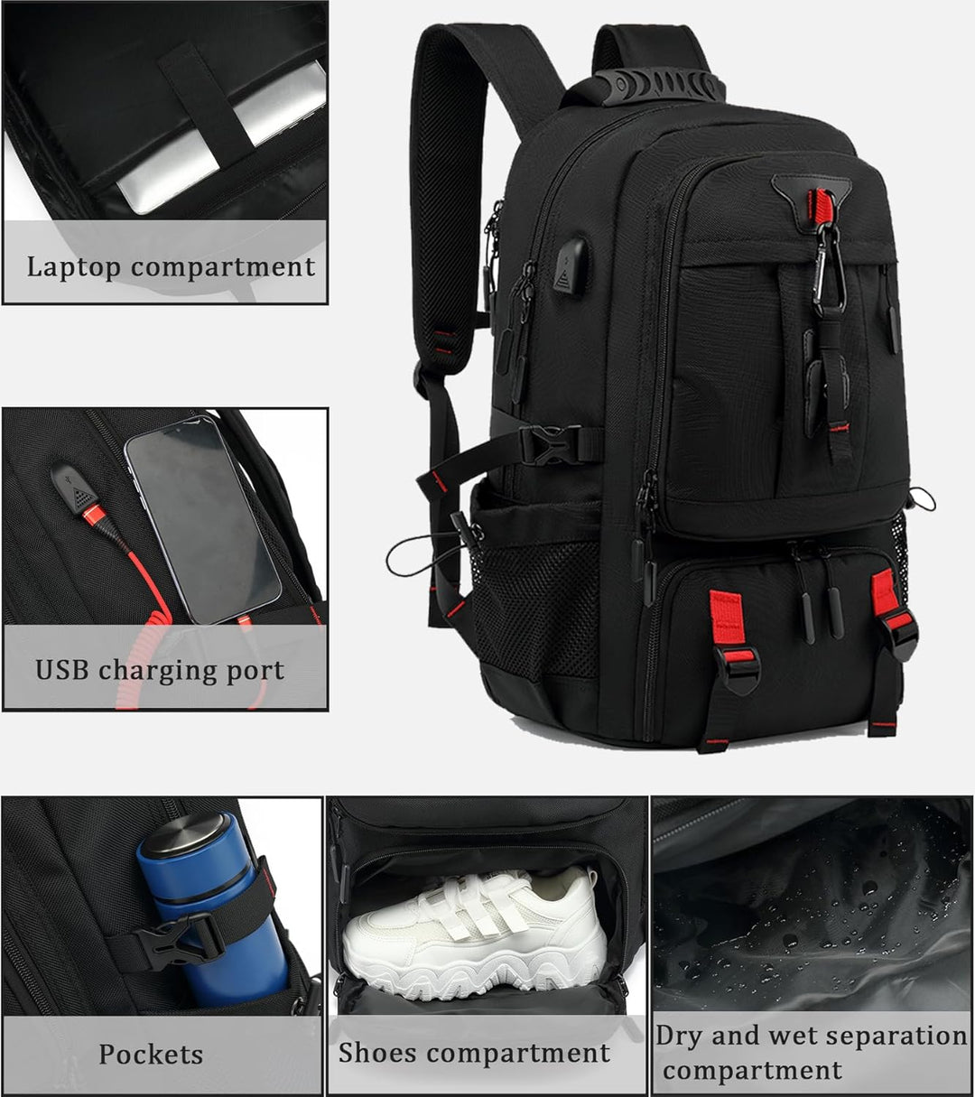 Stylish black unisex carry-on travel backpack, perfect for business trips & outdoor adventures with ample storage.