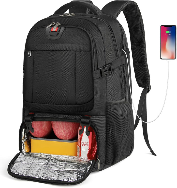 Extra-large unisex travel backpack. Features USB port, cooler pocket, and laptop sleeve. Great for organized everyday carry.