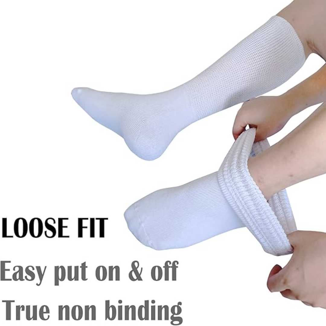 Pair of non-binding extra wide diabetic socks, unisex, for lymphedema & swollen feet/legs. Edema relief.