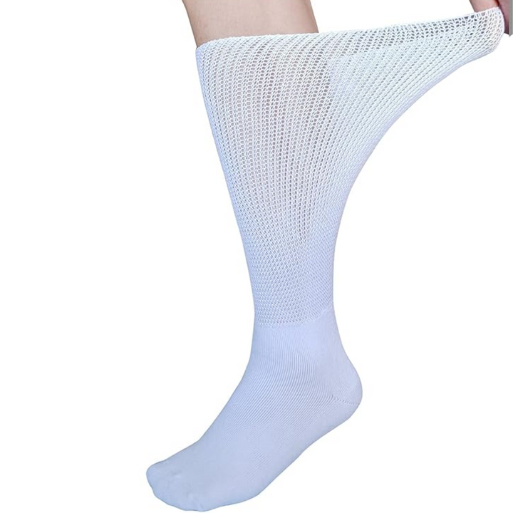 Comfort fit knee-high socks for diabetes & lymphedema. Extra wide, non-binding, supports swollen legs.