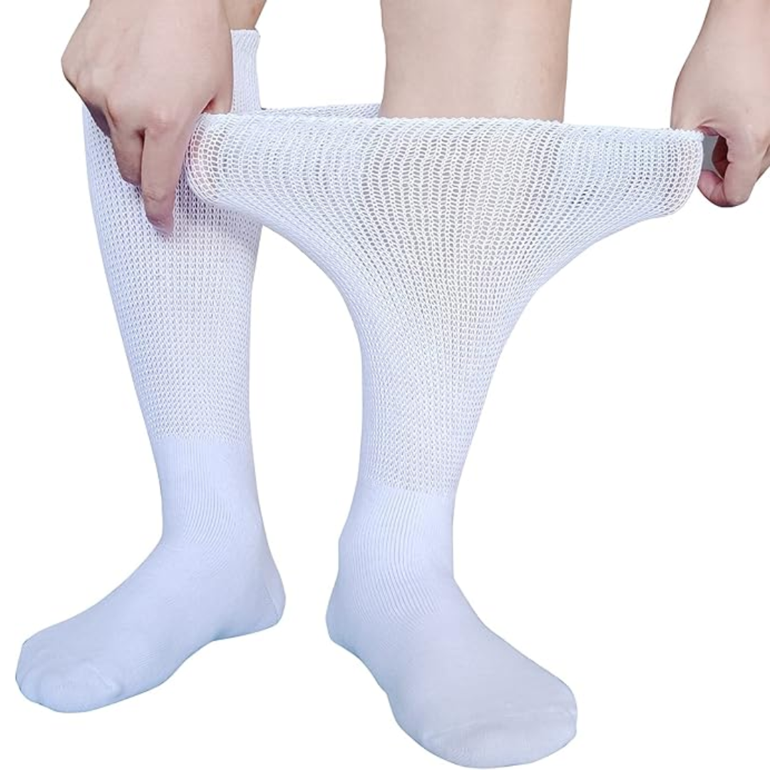 2 pairs of extra wide comfort fit socks for swollen feet & legs. Diabetic, lymphedema, non-binding design.
