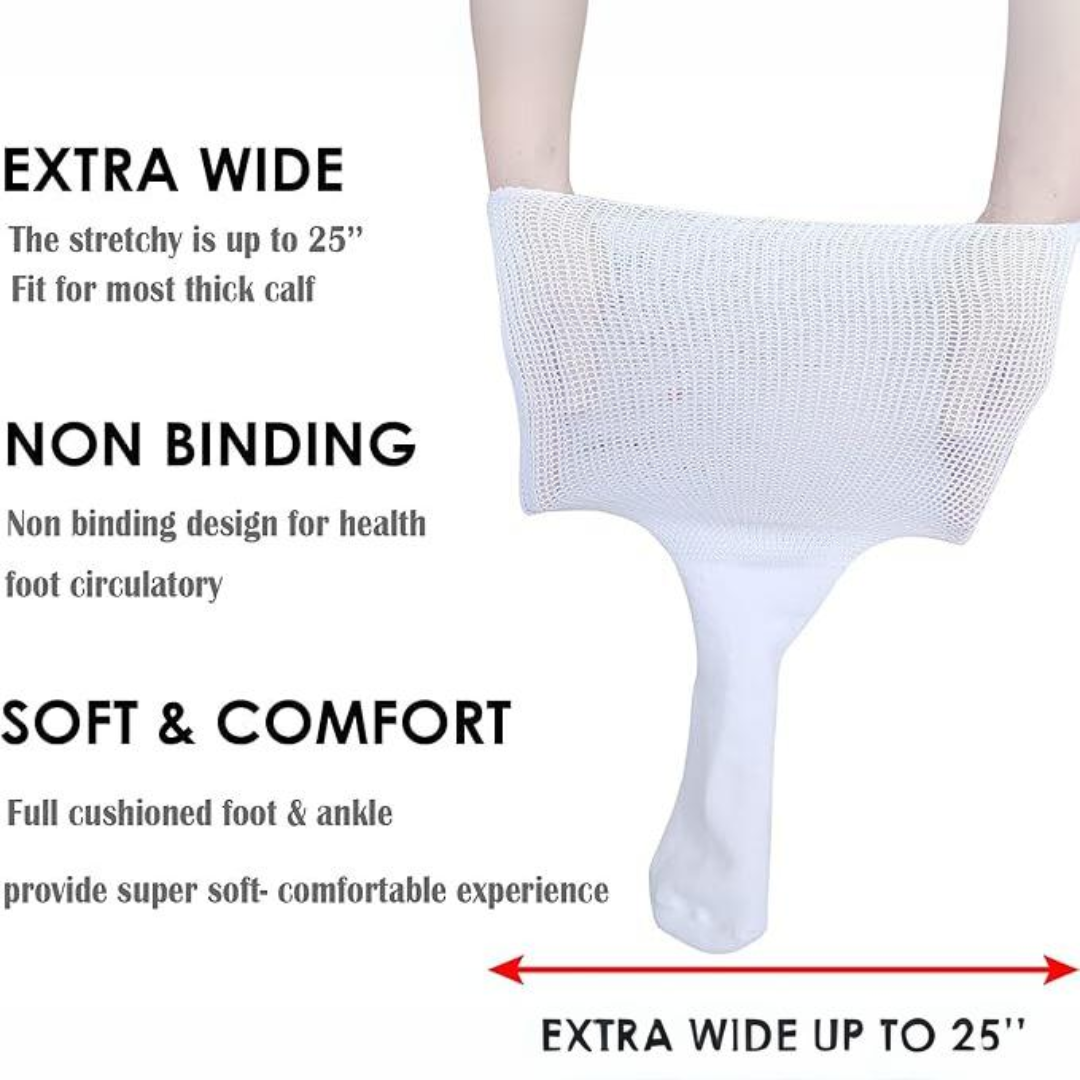 Unisex non-binding wide socks for diabetic & lymphedema relief. Supports swollen feet & legs, comfort fit.