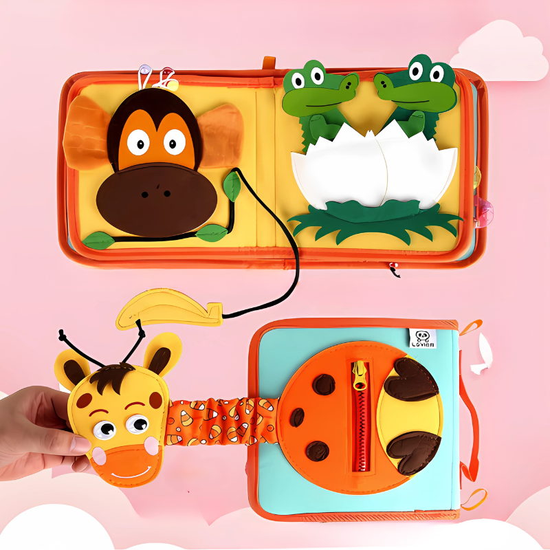 Unisex felt Montessori activity book for kids, developing fine motor skills with interactive elements