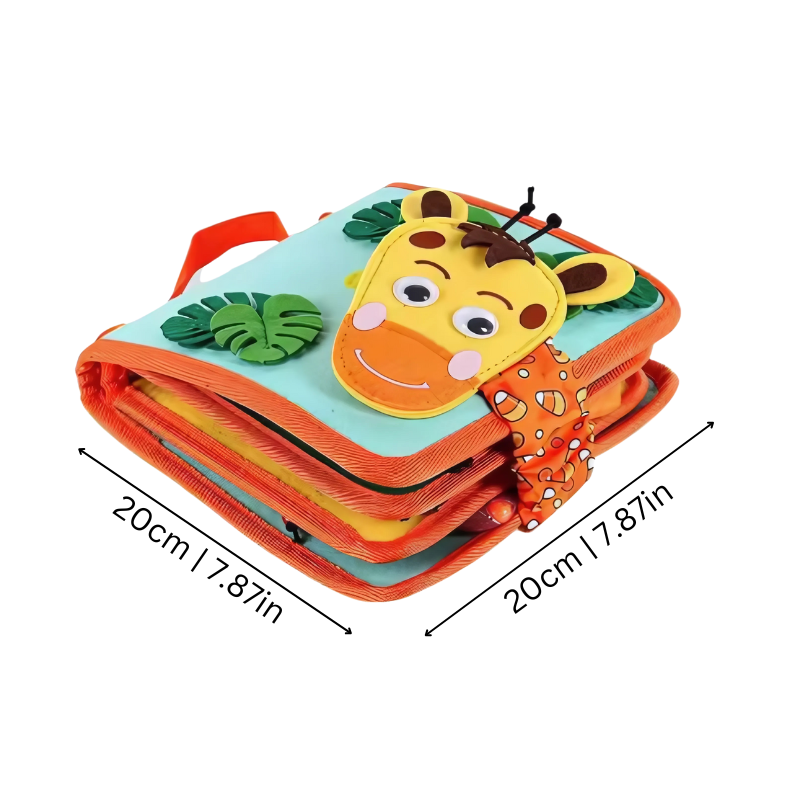 Toddler engaged with a colorful felt Montessori activity book, promoting preschool learning and play