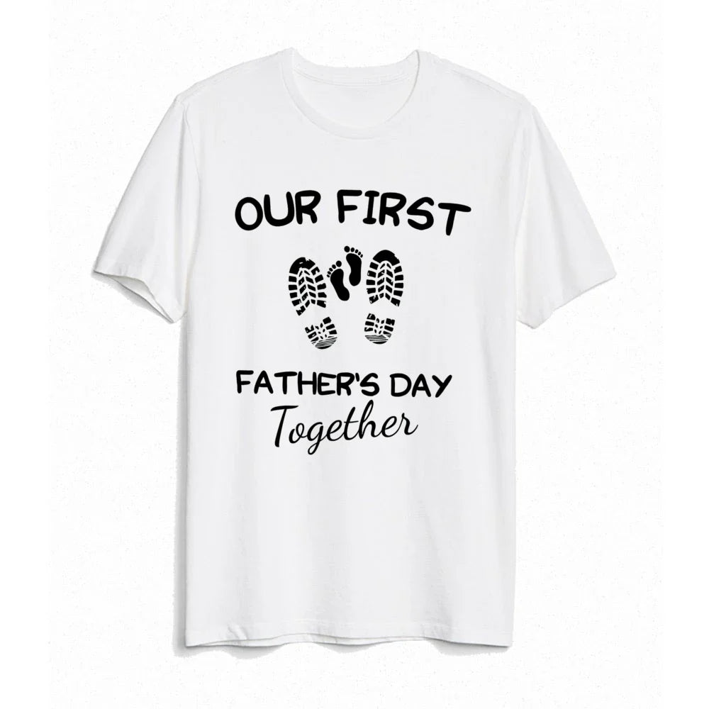Adorable baby wearing a 'First Father's Day' romper, part of a family matching outfit