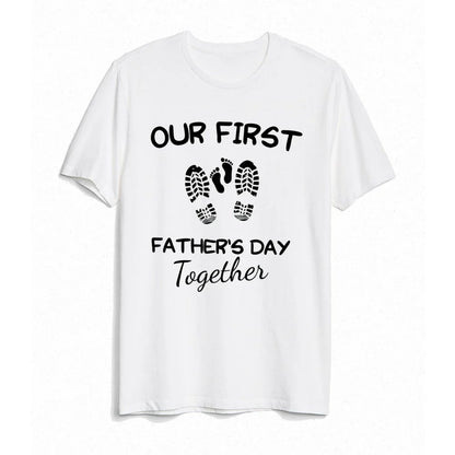 Adorable baby wearing a 'First Father's Day' romper, part of a family matching outfit