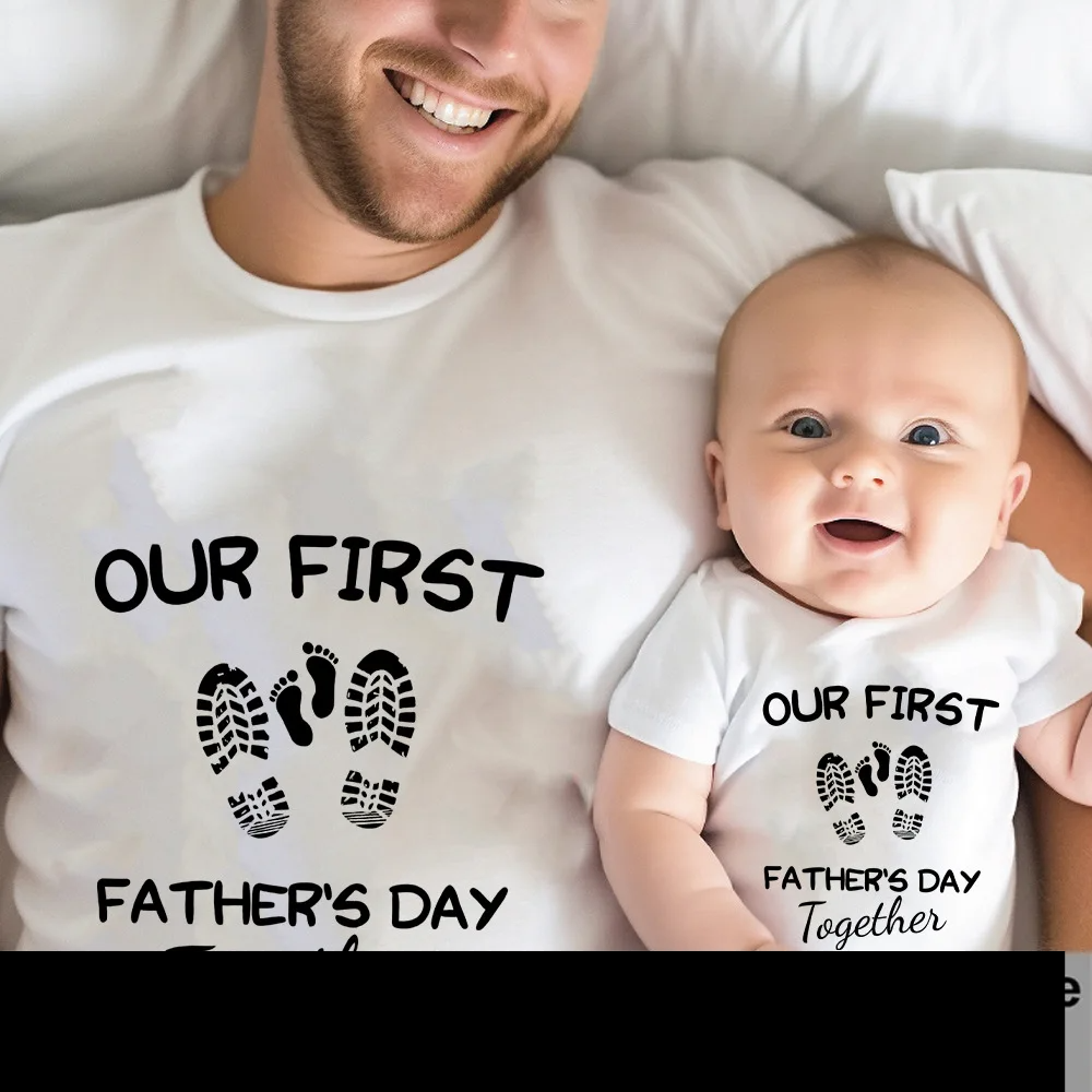 Unisex 'First Father's Day' t-shirt & baby romper, comfortable family matching summer outfits