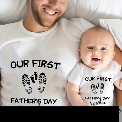 Unisex 'First Father's Day' t-shirt & baby romper, comfortable family matching summer outfits