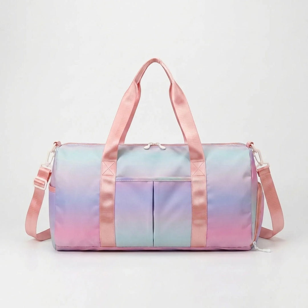 Travel-friendly gym bag with multiple compartments, including a waterproof wet pocket & ventilated shoe storage.