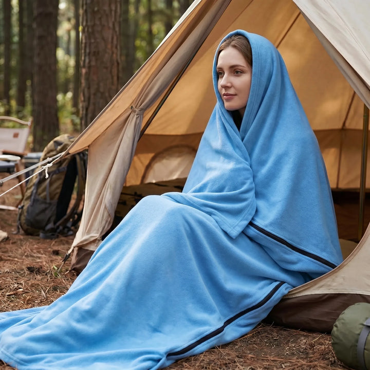 Unisex fleece envelope sleeping bag for camping. Lightweight, warm & portable outdoor travel gear.
