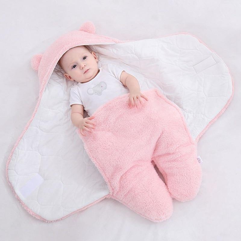 Baby swaddle blanket with cute bear ears hood, great unisex baby shower gift.