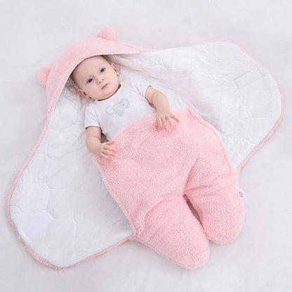 Baby swaddle blanket with cute bear ears hood, great unisex baby shower gift.