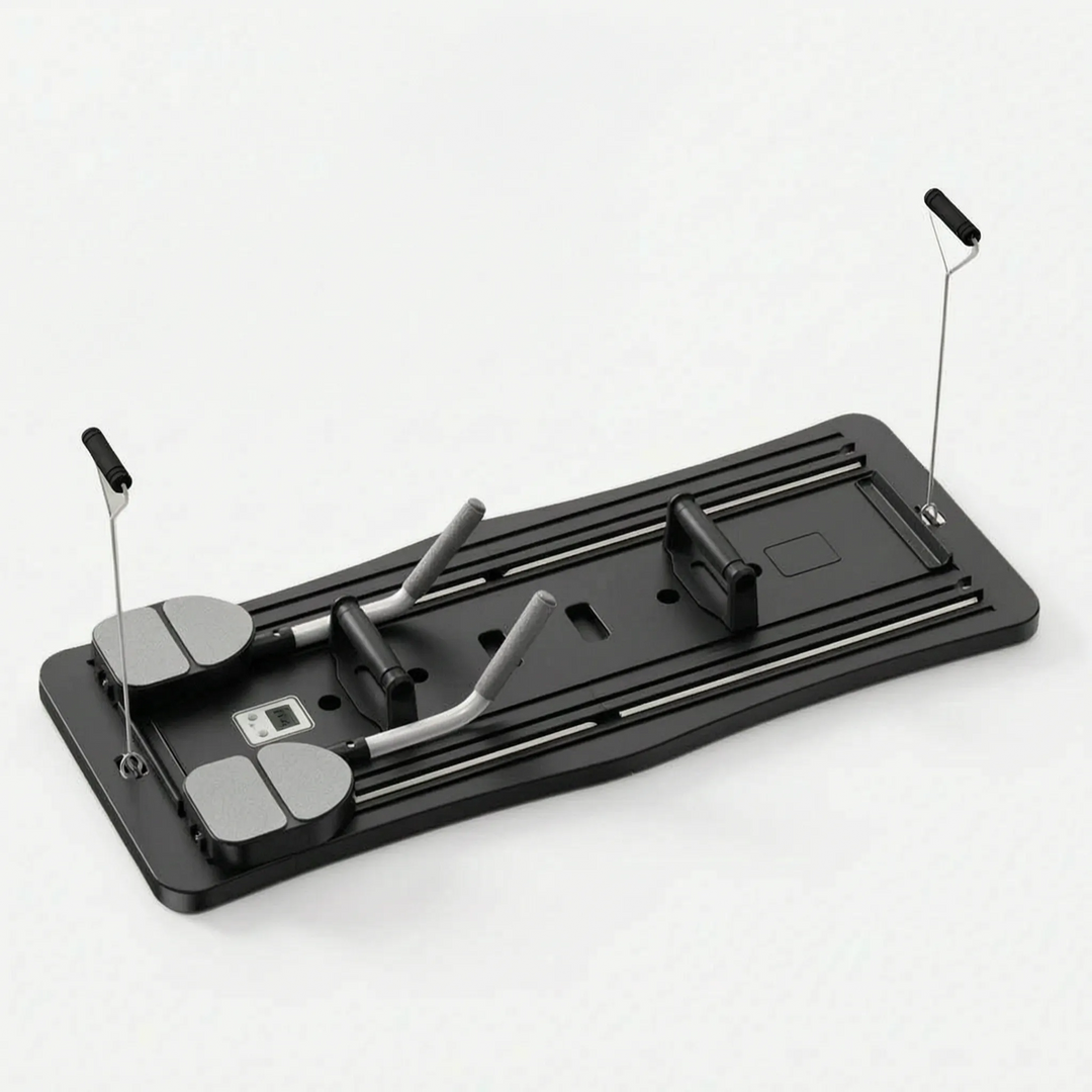 Pilates exercise board, foldable design for easy storage in home gym settings, boosts fitness.