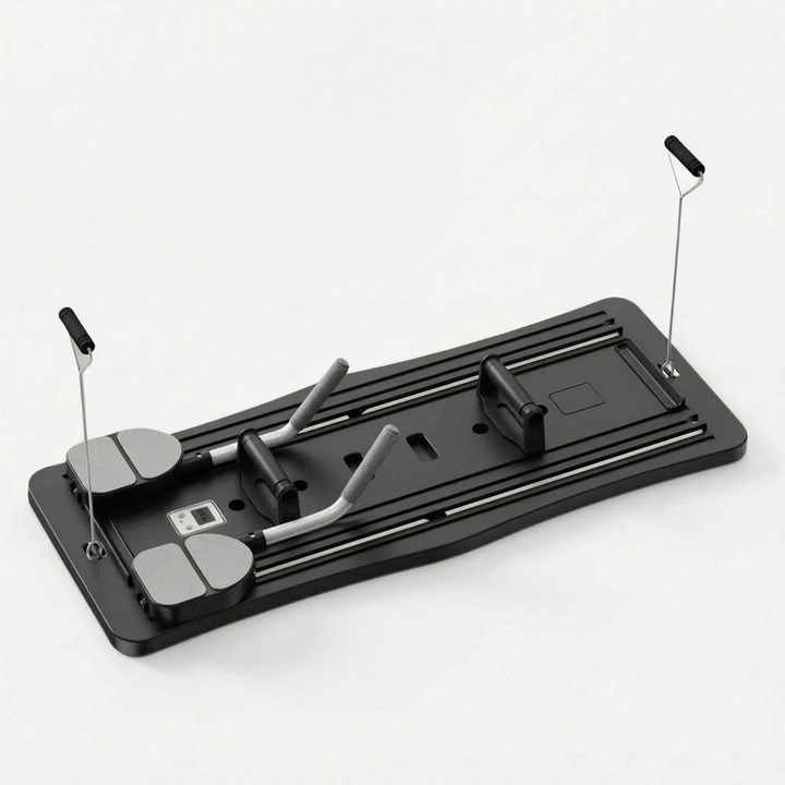 Pilates exercise board, foldable design for easy storage in home gym settings, boosts fitness.