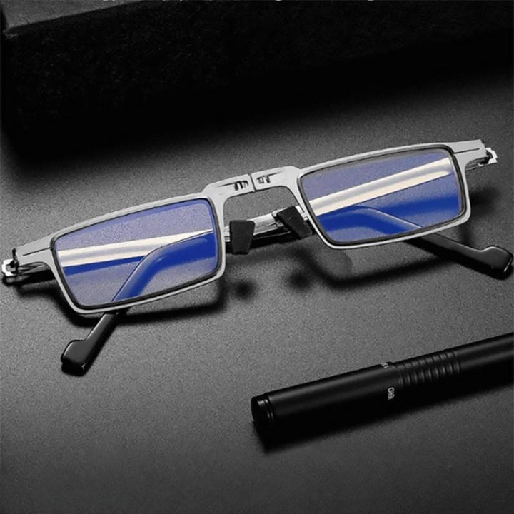 Unisex foldable reading glasses with blue light protection, perfect for portable eye comfort & clear vision.