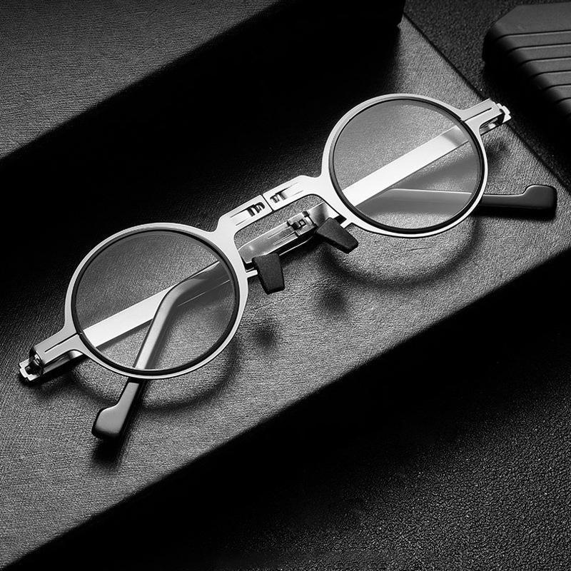 Portable unisex folding reading glasses with blue light protection, offering compact vision aid & eye comfort.