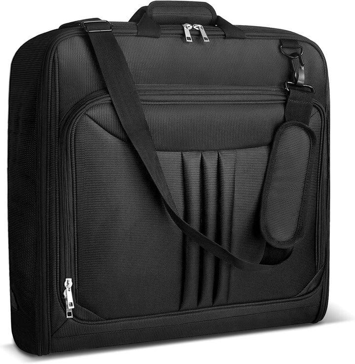 Unisex foldable travel garment bag for suits & dresses. Carry-on luggage, wrinkle-free business travel essential.