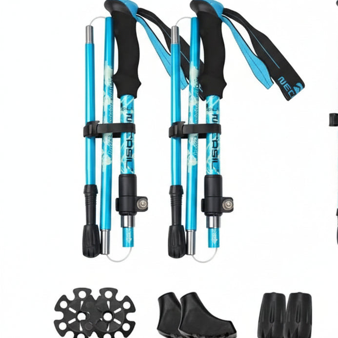 Ergonomic foldable trekking poles for comfortable hiking. Compact & reliable outdoor adventure gear.
