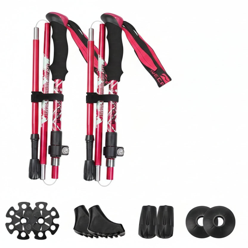 Foldable hiking poles for varied terrain. Lightweight, compact and durable trekking adventure gear.