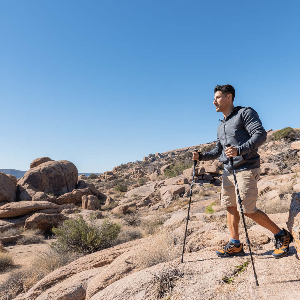 Foldable hiking poles, lightweight and compact, perfect adventure gear for travel and trekking.