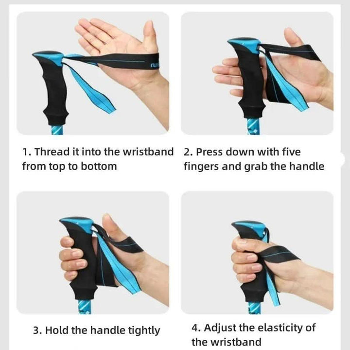 Compact foldable poles for hiking. Essential lightweight outdoor gear, easy to pack for any adventure.