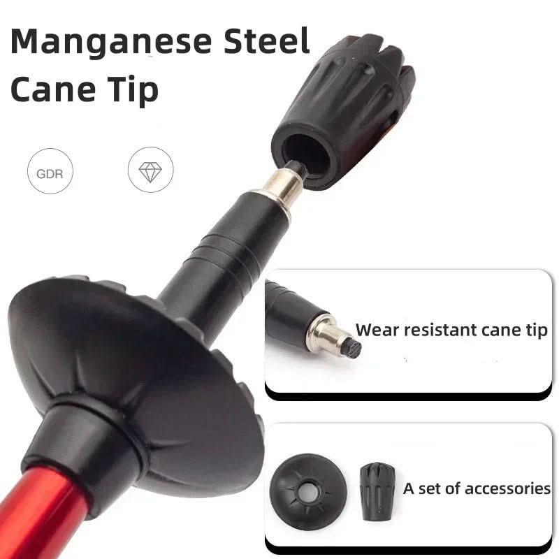 Unisex foldable hiking poles providing stability & support on trails. Compact adventure gear.