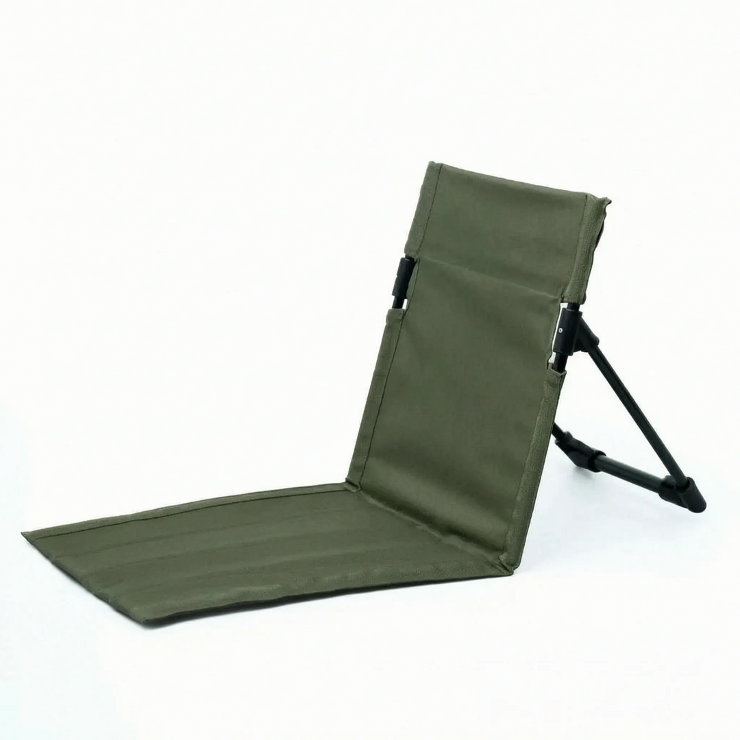 Lightweight unisex folding floor chair for outdoor seating. Portable ground chair with back support, perfect camping & picnic accessory.