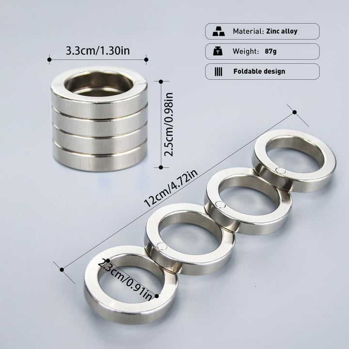 Close-up of a four-finger folding fidget ring, a unique anxiety relief & focus tool for mental wellness.