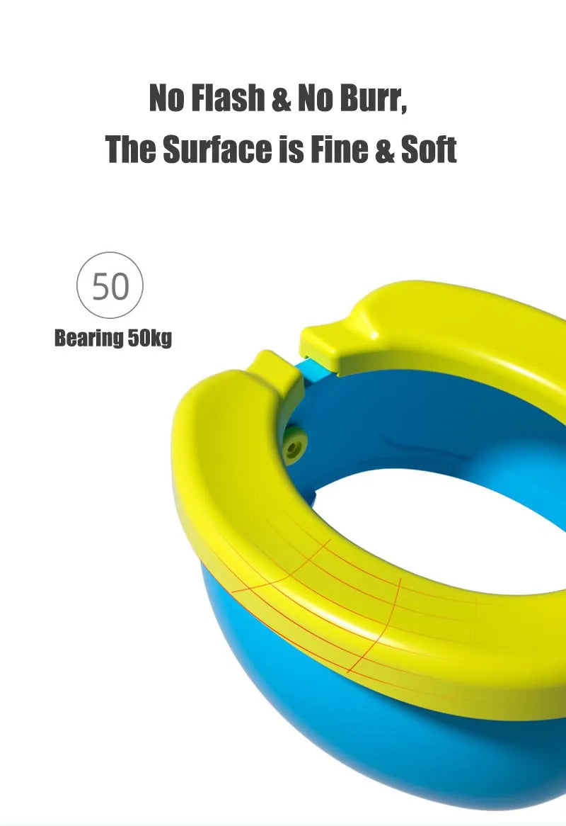 Unisex travel potty seat, displayed with its easy-to-clean surface, ideal for quick sanitation