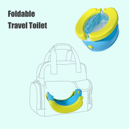 Compact travel potty seat in blue, ideal for babies and toddlers, easy to fold & store in baby gear
