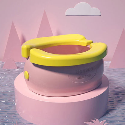 Unisex folding potty seat with a travel bag, highlighting its portability and on-the-go convenience