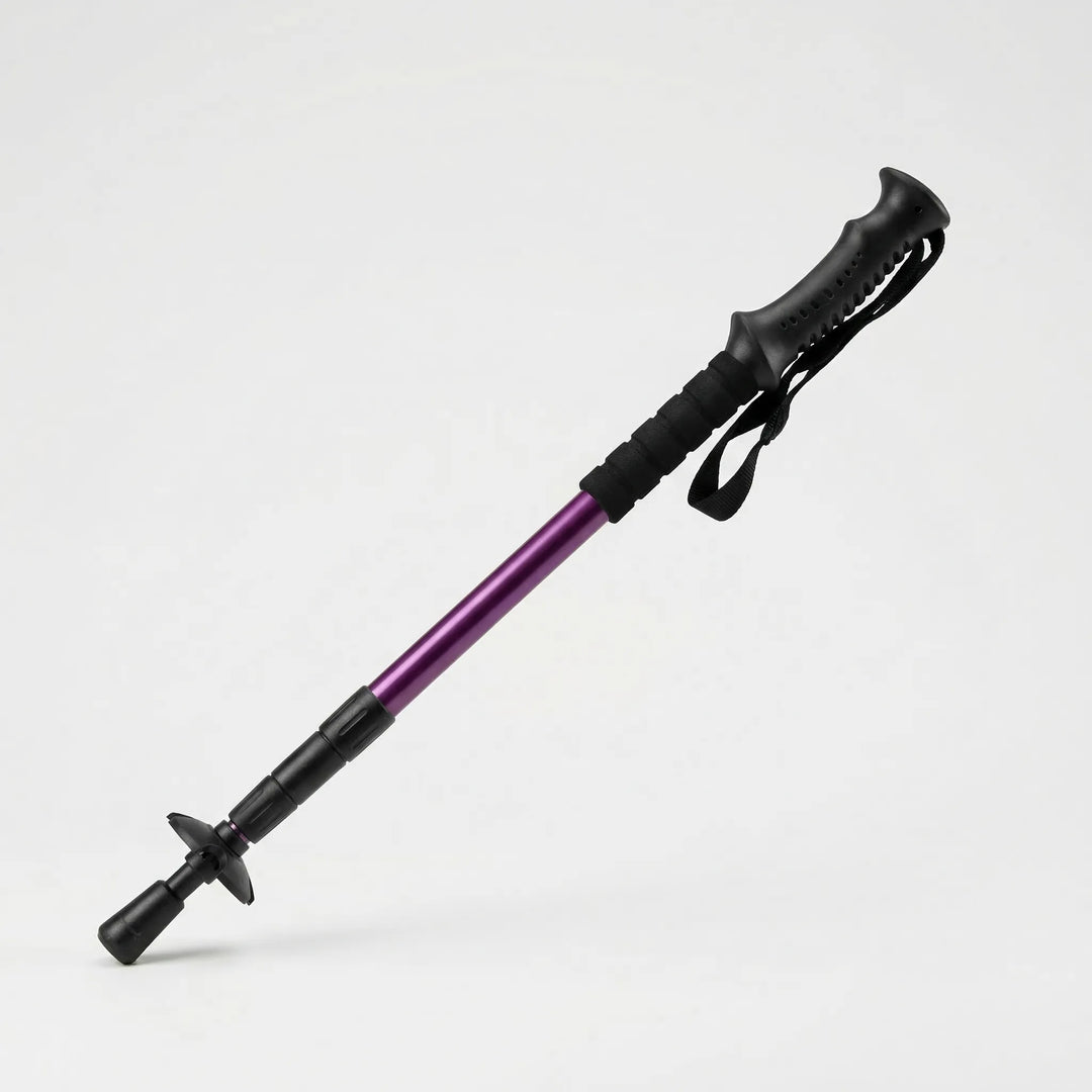 Versatile 4-section compact folding trekking pole, ideal for hiking, camping & trail support.