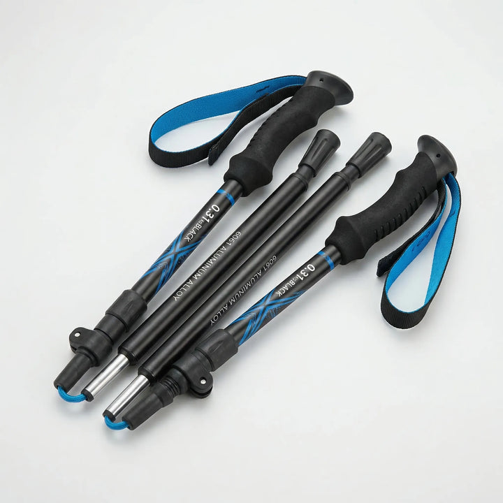 Adjustable ultralight walking poles for hiking & trekking. Folding design makes them compact outdoor adventure gear.