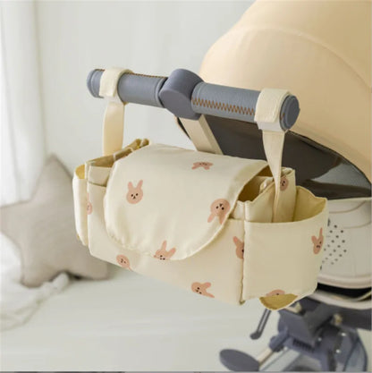 Cute animal design stroller organizer, gray with bear print, for baby bottles & diapers