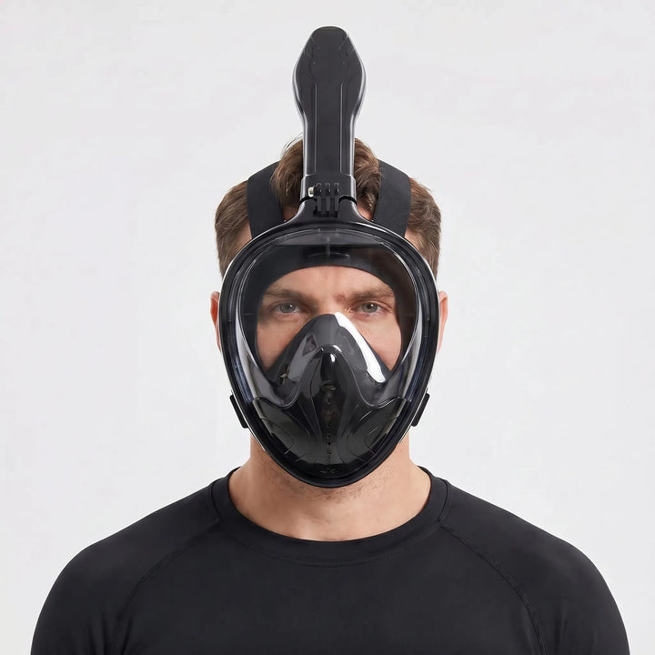 Explore the ocean with a full-face snorkel mask, offering a clear panoramic view for all your watersports adventures.