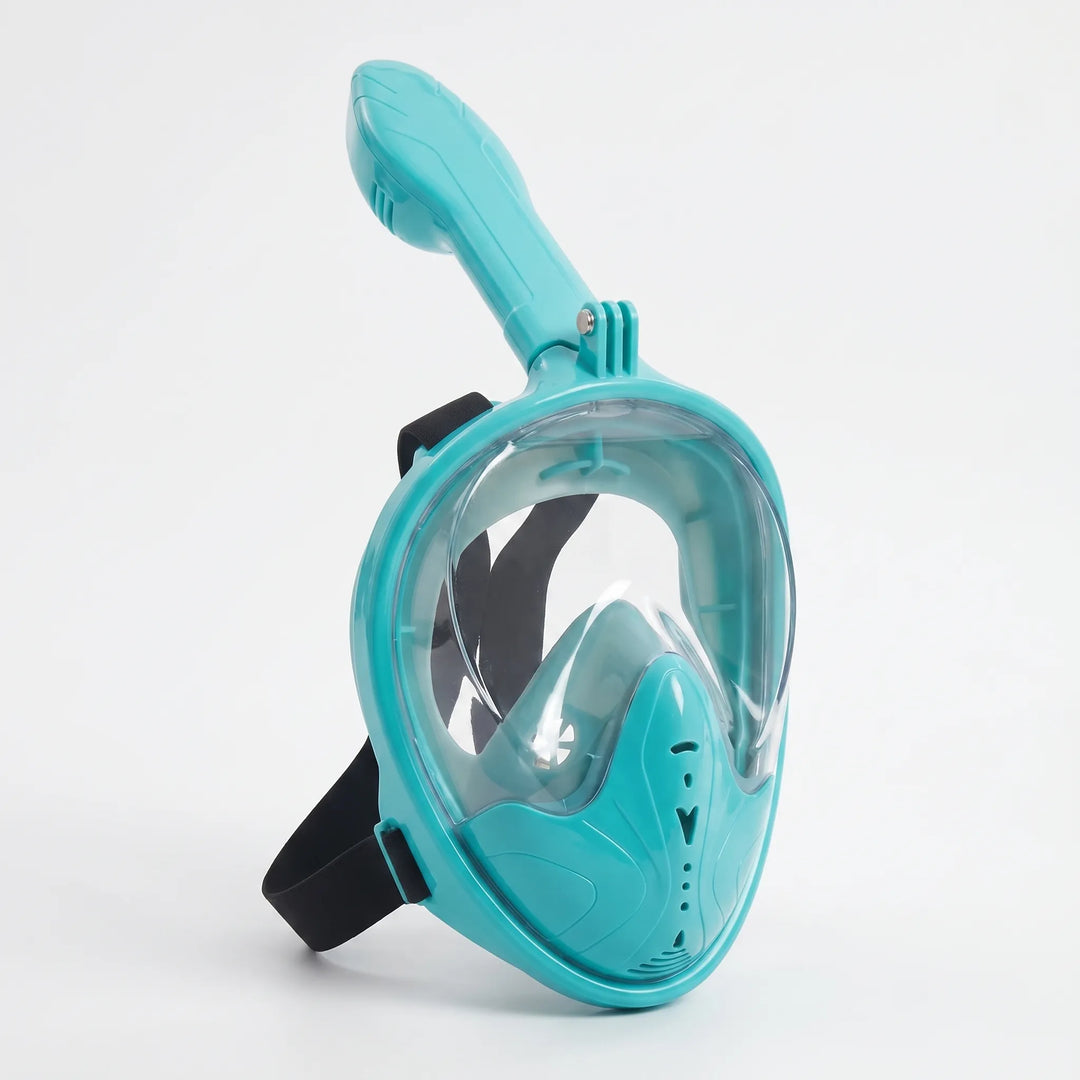 Panoramic full-face snorkel mask for clear underwater viewing. Anti-fog & dry top system, great for ocean swimming.