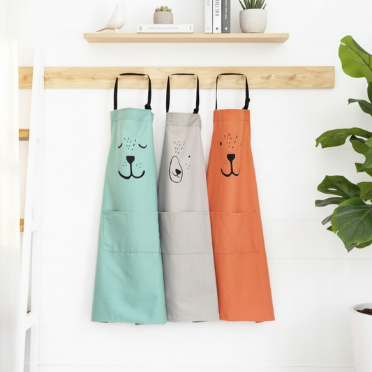 Unisex fun bear apron for kids, adjustable cotton blend for cooking and crafting activities.