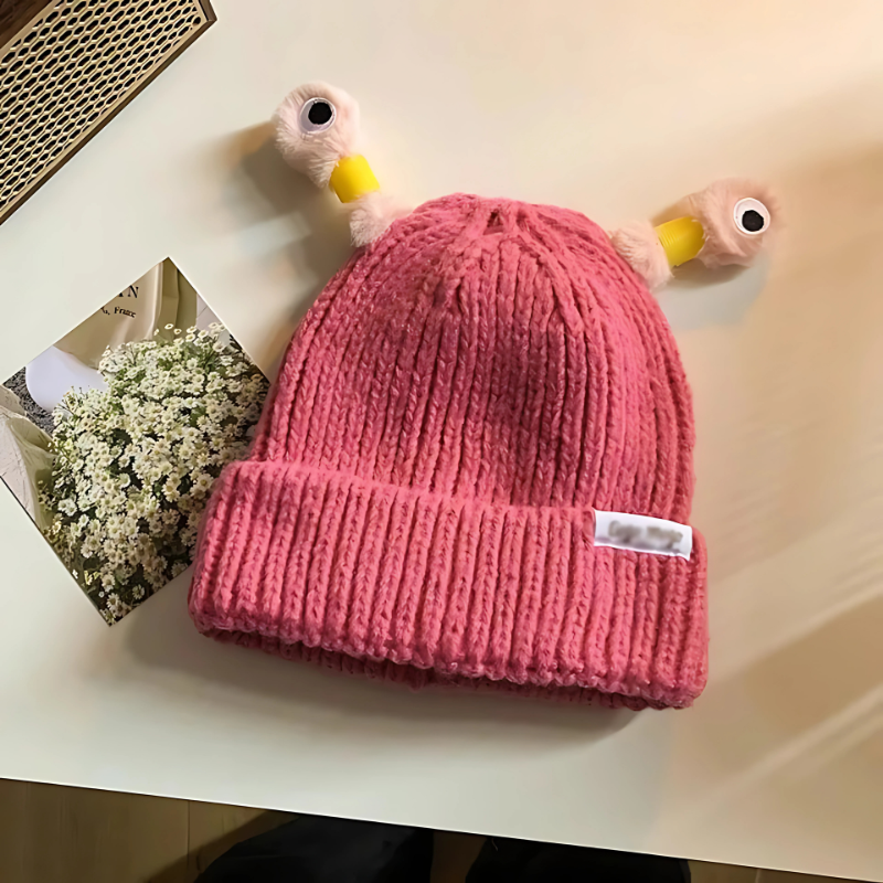 Fun Monster Glowing Knit Hat, flat lay, soft knitwear for all ages, a great cozy winter gift