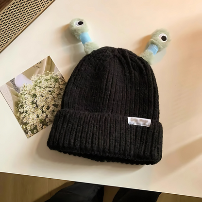 Back view of Unisex Fun Monster Glowing Knit Hat, showing full design, cozy winterwear
