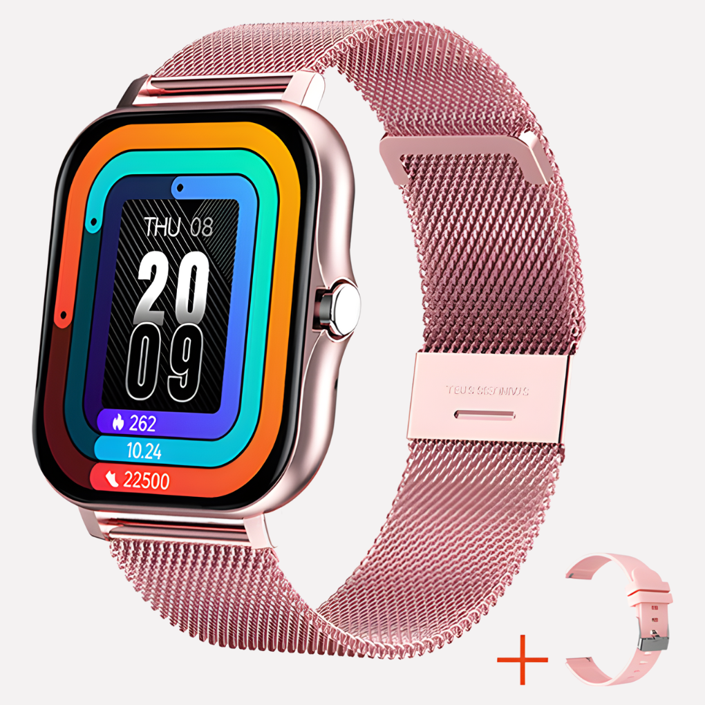 Gold GPS smartwatch with SOS call feature, ensuring safety & quick emergency response for seniors.