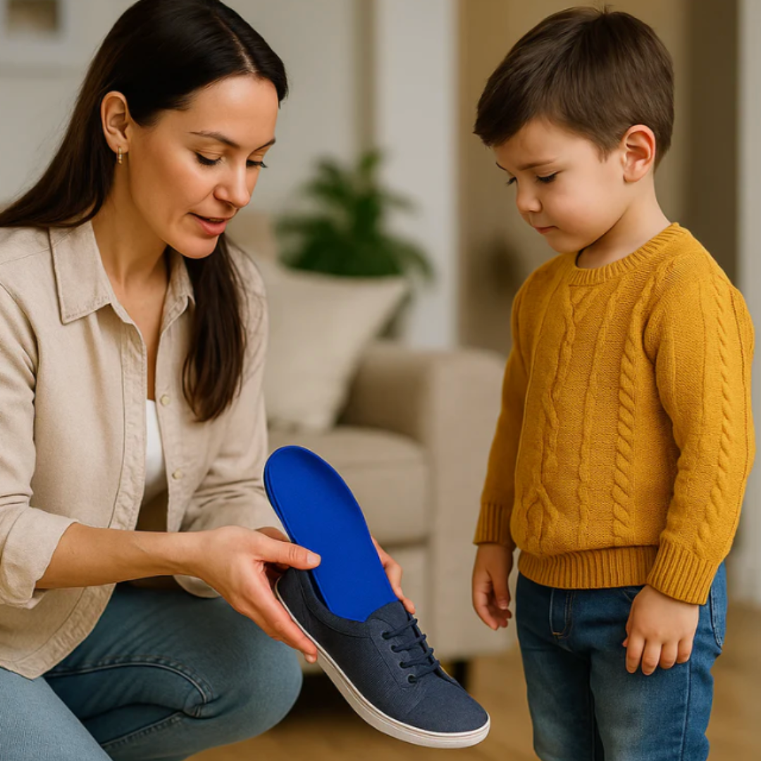 Smart insoles with GPS tracking for children's safety, comfortable and hidden within shoes.