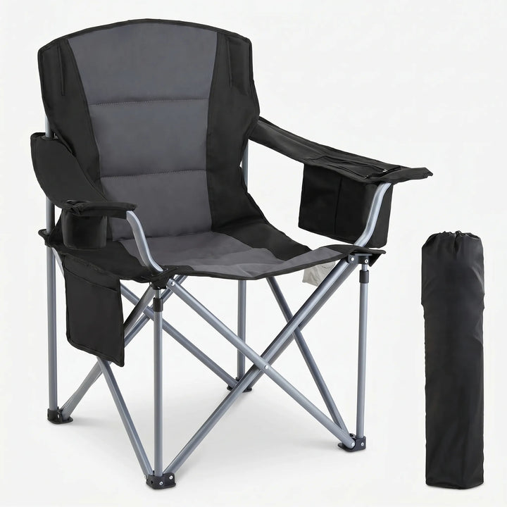 Durable heavy-duty portable folding chair for outdoor seating. Perfect camp furniture for travel and fishing.