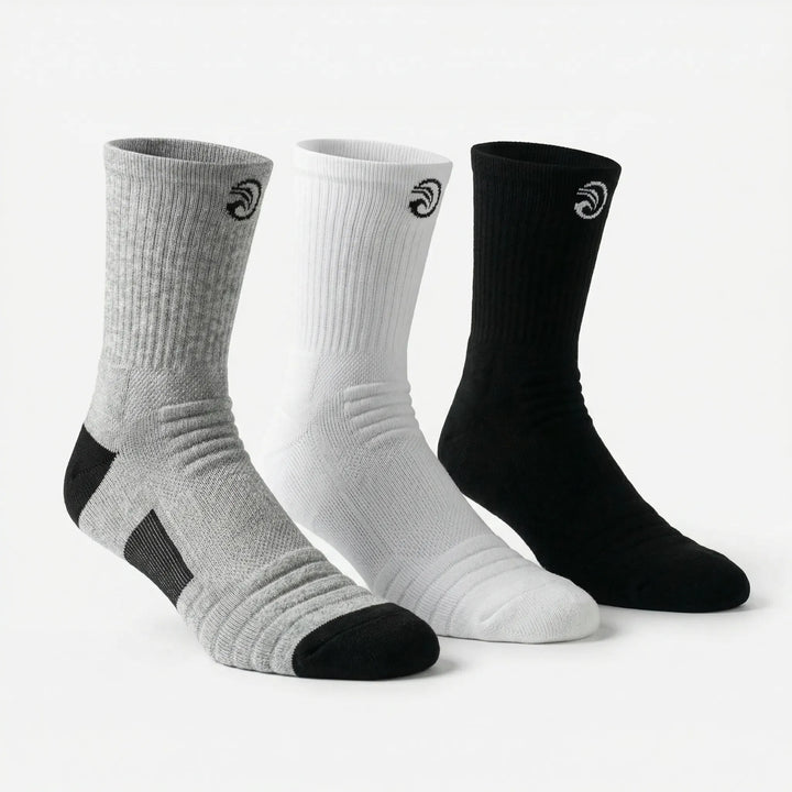 Unisex high elastic athletic tube socks with targeted compression, snug fit for active support.
